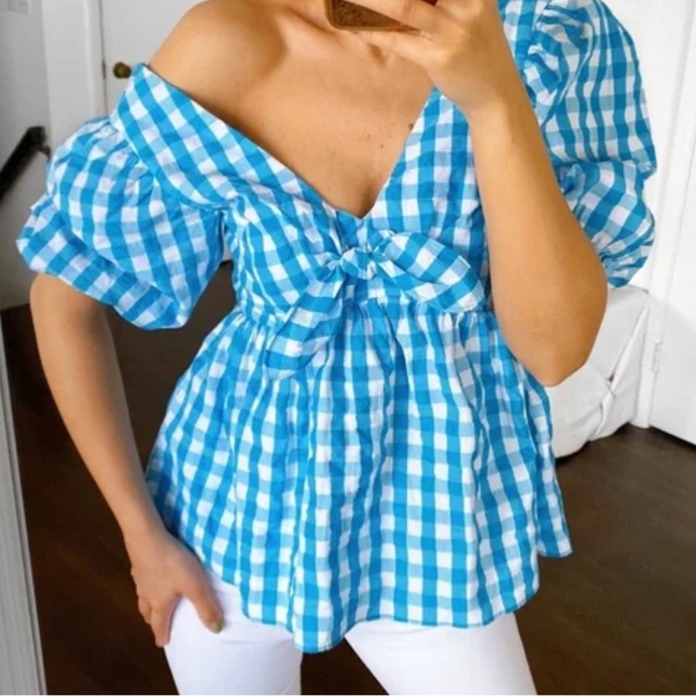 🐬 LILLY PULITZER SARAFINA TURQUOISE OASIS CRINKLE GINGHAM SHORT SLEEVE T…